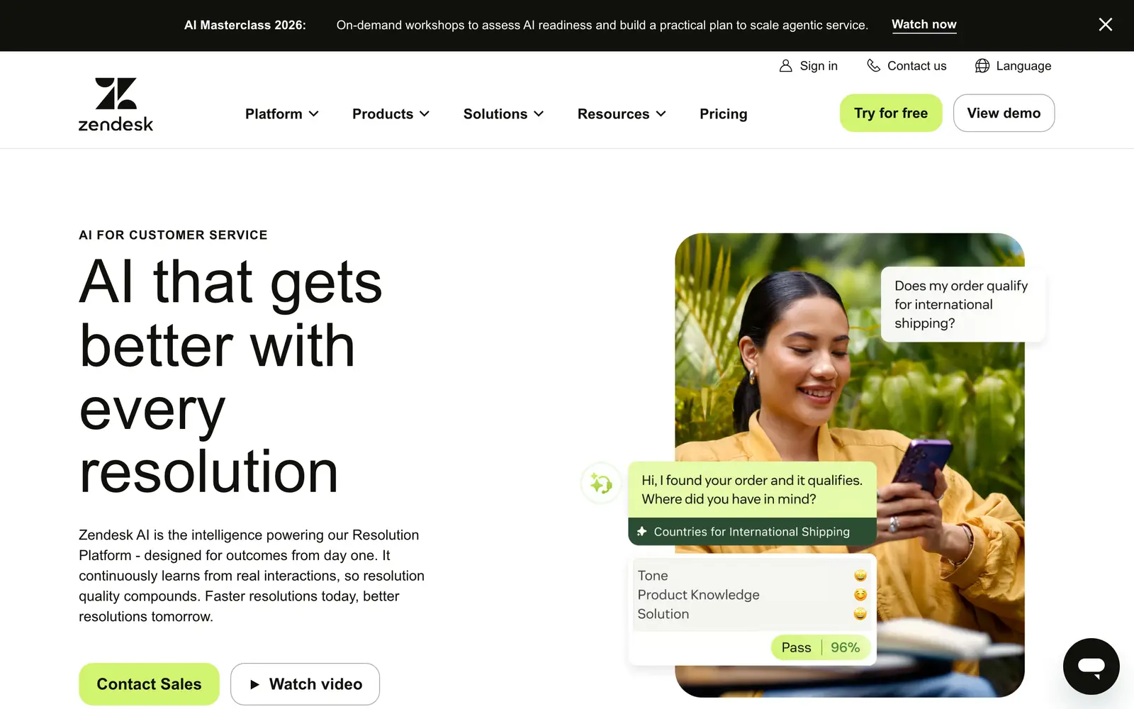 Screenshot of the Zendesk AI website