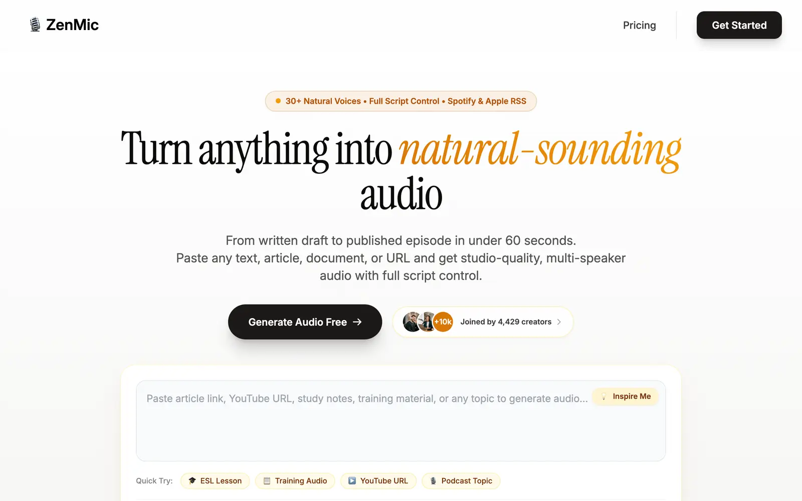 Screenshot of the ZenMic website