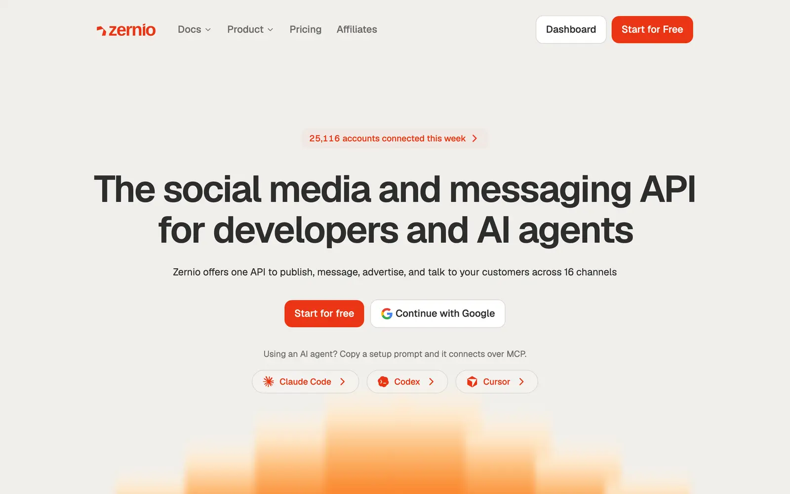 Screenshot of the Zernio website