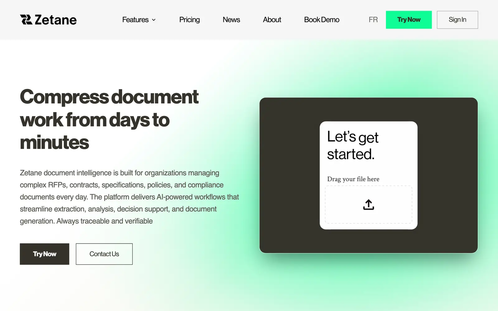 Screenshot of the Zetane website