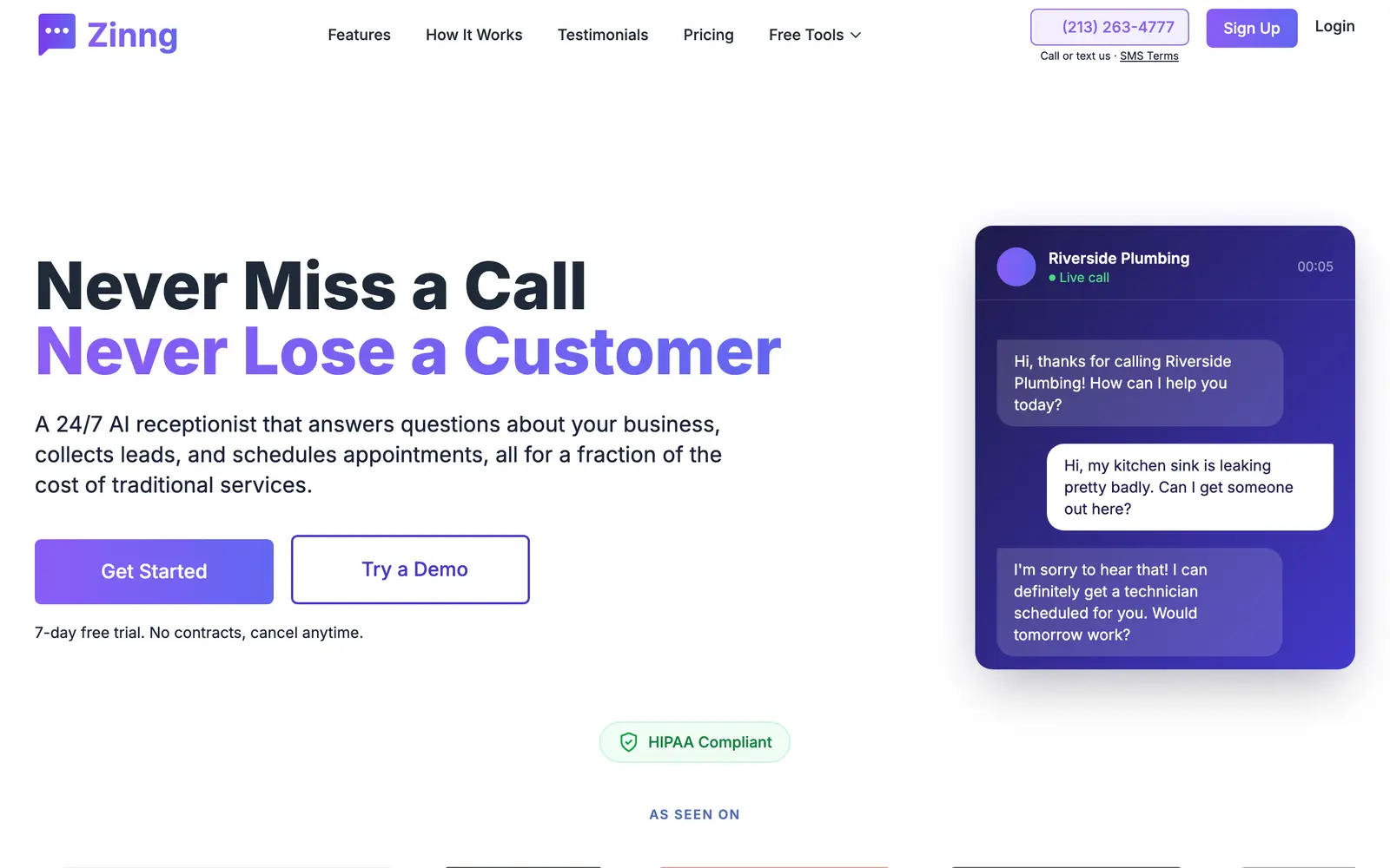Screenshot of the Zinng website