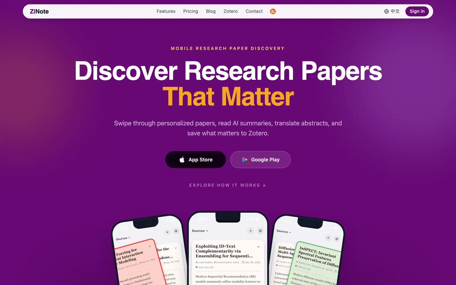 Screenshot of the ZiNote website