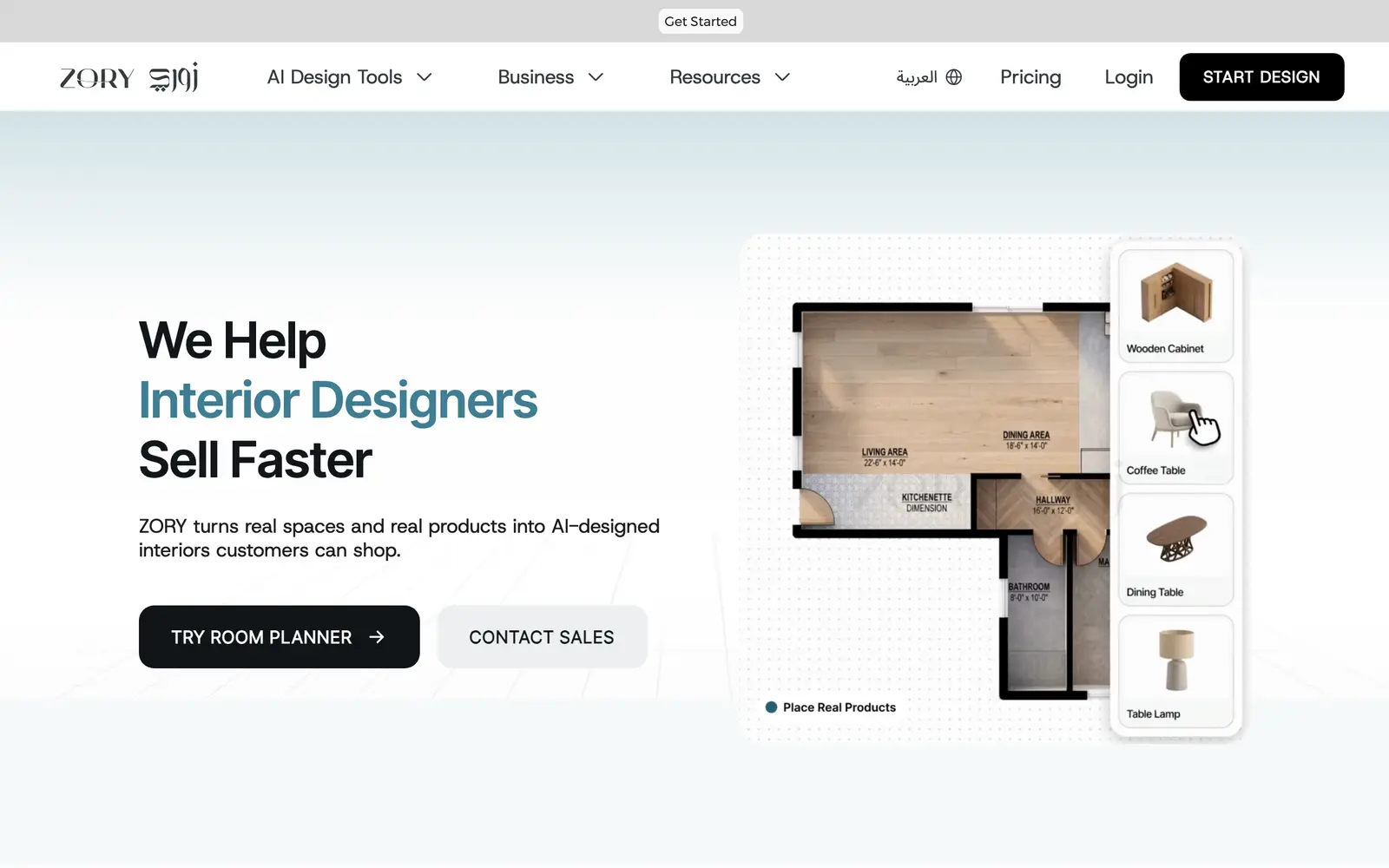 Screenshot of the Zory AI website