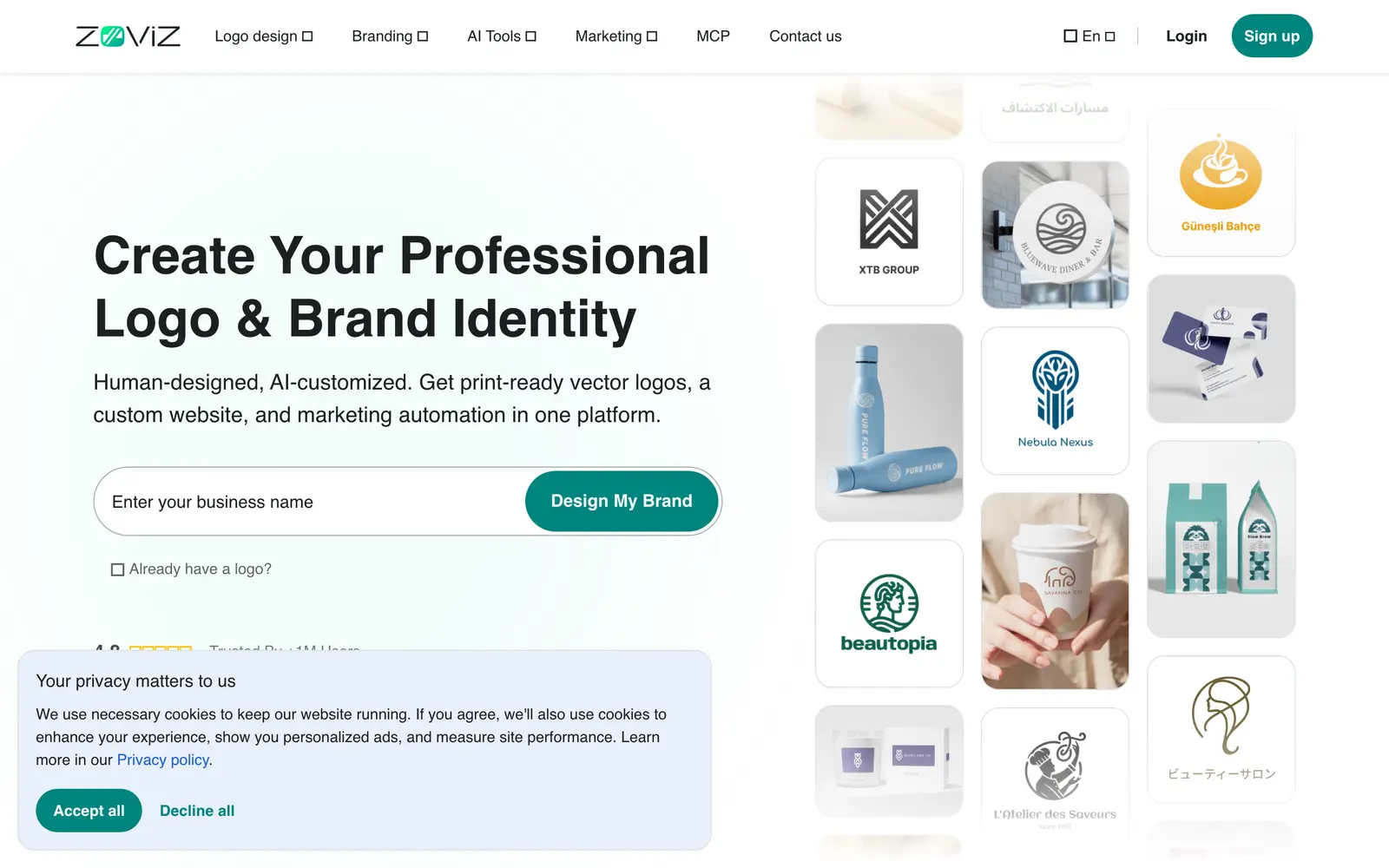 Screenshot of the Zoviz website